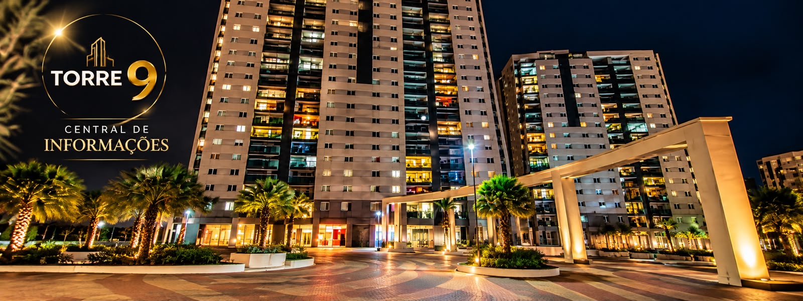 Torre 9, Central de Informações — fachada e jardins iluminados do Reserva Parque Clube